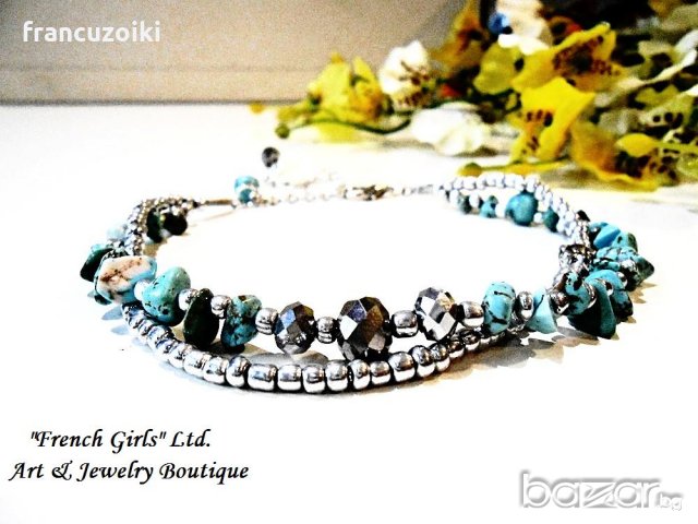 Гривна за крак от полускъпоценни камъни - тюркоаз, снимка 2 - Гривни - 19956273