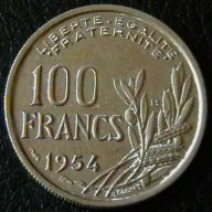 100 франка 1954 В, Франция, снимка 1 - Нумизматика и бонистика - 11703335