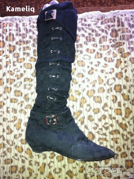 Черни ботушки от плат, снимка 1