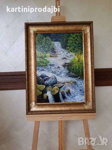 Маслена картина "Водопад" италиански художник, снимка 10 - Картини - 23022640