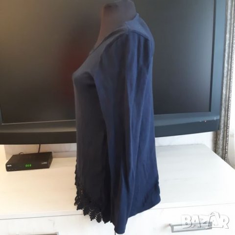 Син дамски тънък пуловер с дантела - размер М, снимка 4 - Блузи с дълъг ръкав и пуловери - 23464243