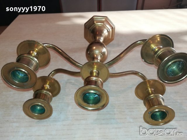 свещник за 5 свещи от швеция-масивен-мед/месинг-24х23х12см, снимка 17 - Антикварни и старинни предмети - 20342398