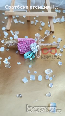 Сватбена бутониера за ревер Миа (лен), снимка 2 - Сватбени аксесоари - 21060971