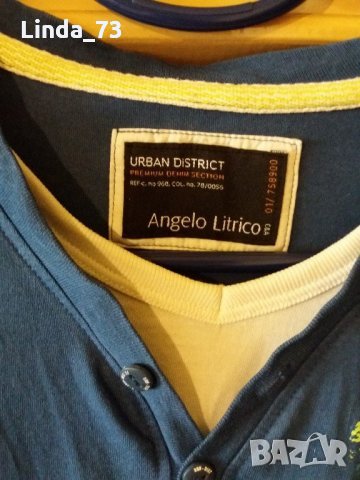 Мъж.тениска-"ANGELO LITRICO"-C&A,цвят-тюркоазено синьо+бяло. Закупена от Германия., снимка 3 - Тениски - 21859060