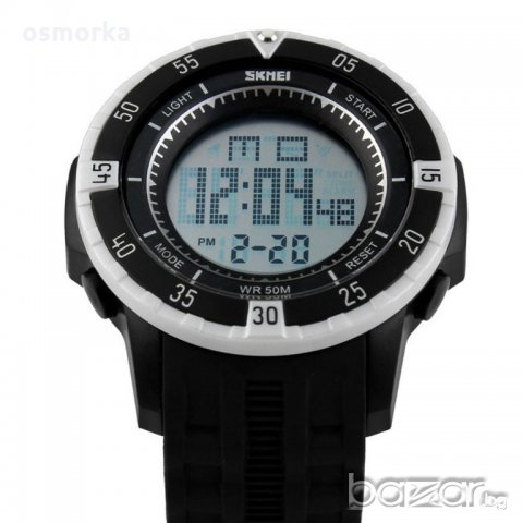 Нов спортен часовник Skmei Shock черен цвят на каишката бяло, снимка 2 - Мъжки - 19563043