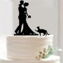 двойка младоженци с коте пластмасов топер украса табела за сватбена сватба торта