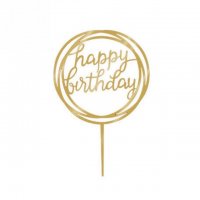 Happy Birthday в Кръг твърд Акрил Златен топер за торта Рожден Ден, снимка 2 - Други - 22187134