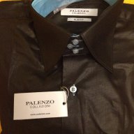 Нова риза Palenzo slim fit S - луксозна черна лъскава тюркоаз, снимка 12 - Ризи - 18030766