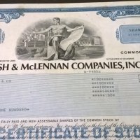 Сертификат за 100 акции (САЩ) | Marsh & McLennan Companies, INC. | 1981г., снимка 2 - Нумизматика и бонистика - 25233190