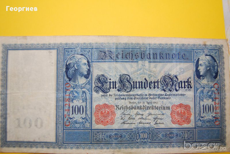 100 марки Германия 1910 червен печат, снимка 1