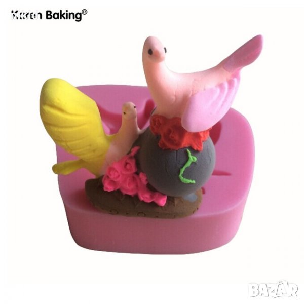 2 кацнали птички силиконов молд форма украса торта фондан шоколад и др, снимка 1