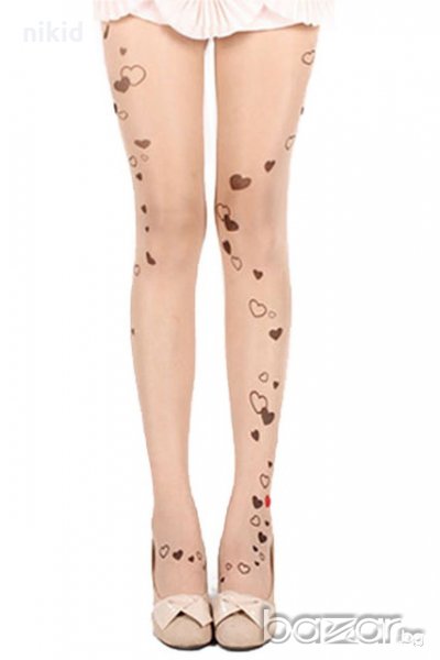 Tattoo Татос сърца телесен дамски чорапогащник , снимка 1