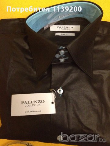 Нова риза Palenzo slim fit S - луксозна черна лъскава тюркоаз, снимка 12 - Ризи - 18030766