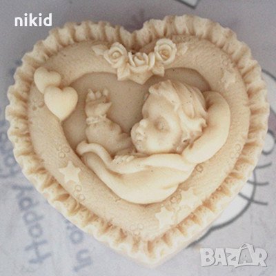 Заспало бебе в сърце кръщене Дълбок силиконов молд форма тесто фондан сапун гипс шоколад 