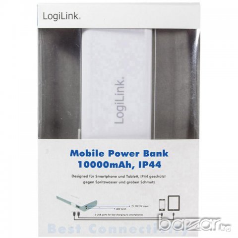 Logilink Mobile Power Bank 10000mAh, IP44 мобилно зарядно за таблети и смартфони, снимка 2 - Външни батерии - 17801698