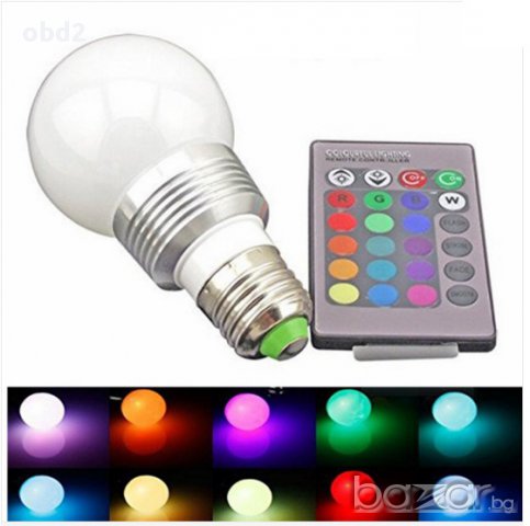 LED 9W RGB лампа с дистанционно управление Е27 220V, снимка 2 - Лед осветление - 13312756