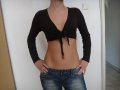 Къса кафява блузка (ръкави) Кроп топ - Crop top, снимка 6