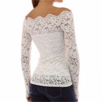 Дамска дантелена пролетна блуза Риза Блузка с къс дълъг ръкав горнище до рамената, снимка 10 - Блузи с дълъг ръкав и пуловери - 20594063