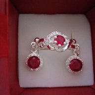 Сребърни обеци и пръстен с червен Цирконий Проба 925,код 0701, снимка 1 - Бижутерийни комплекти - 9220289