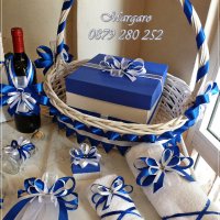 Комплект за кръщене в кралско синьо и бяло с кръстче, снимка 4 - Подаръци за кръщене - 22082484