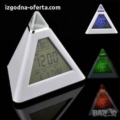 LED ЧАСОВНИК с формата на пирамида или кубче, преливащ в 7 различни цветове, снимка 2 - Други стоки за дома - 23643348