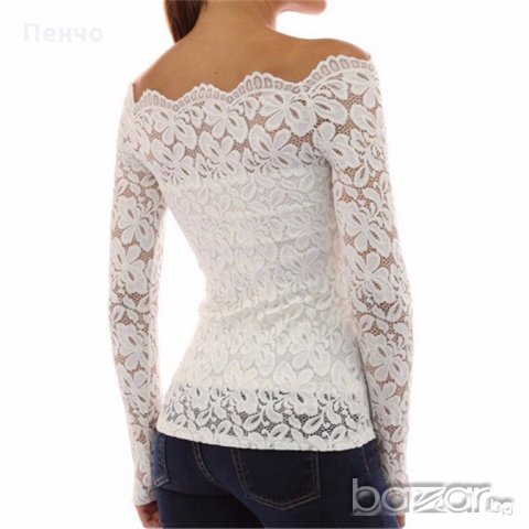 Дамска дантелена пролетна блуза Риза Блузка с къс дълъг ръкав горнище до рамената, снимка 10 - Блузи с дълъг ръкав и пуловери - 20594063