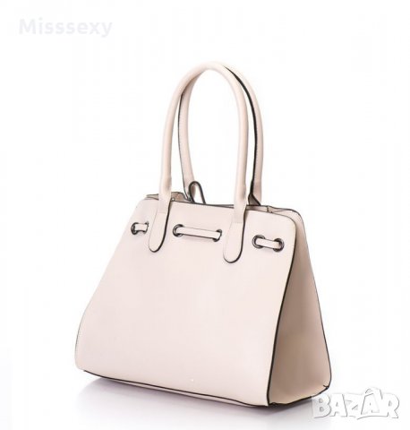 ПРОМО 🍊 PIERRE CARDIN 🍊 Дамска кожена чанта с връзка в бледо розово 30x33x12 см нова, снимка 5 - Чанти - 22738166