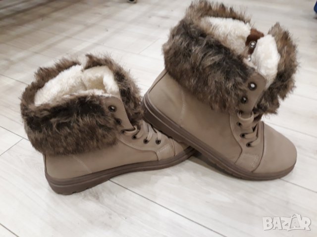 НОВИ бежови зимни обувки унисекс - топла дебела подплата с пух, снимка 3 - Мъжки боти - 23553097