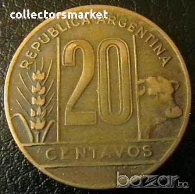 20 центаво 1950, Аржентина, снимка 1 - Нумизматика и бонистика - 15763538