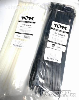 Кабелни превръзки бели/черни 368х7,6 TORK UV -40/+85°C 100бр., снимка 1 - Строителни материали - 19955894