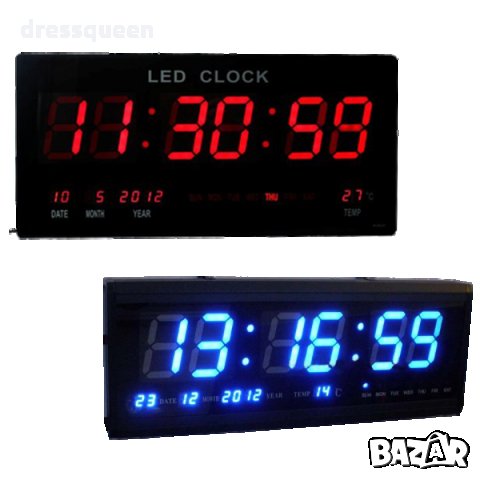 4622 Дигитален стенен часовник с термометър и календар, снимка 5 - Друга електроника - 23460055