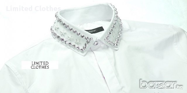 GIVENCHY WHITE STARS AND CRYSTAL BEADS Мъжка Риза с Кристали и Звезди size XS, снимка 3 - Ризи - 8273582