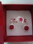 Сребърни обеци и пръстен с червен Цирконий Проба 925,код 0701, снимка 1 - Бижутерийни комплекти - 9220289