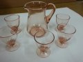 стари стъклени чаши и кана за ракия розово стъкло, снимка 3