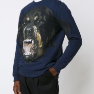 GIVENCHY Blue Rottweiler Print Мъжка Блуза тип Пуловер размер M, снимка 2 - Пуловери - 16510447
