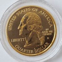 State Quarter GOLDEN PLATED 25 cents 2000-D MASSACHUSETTS 1788 UNC, снимка 6 - Нумизматика и бонистика - 19323457