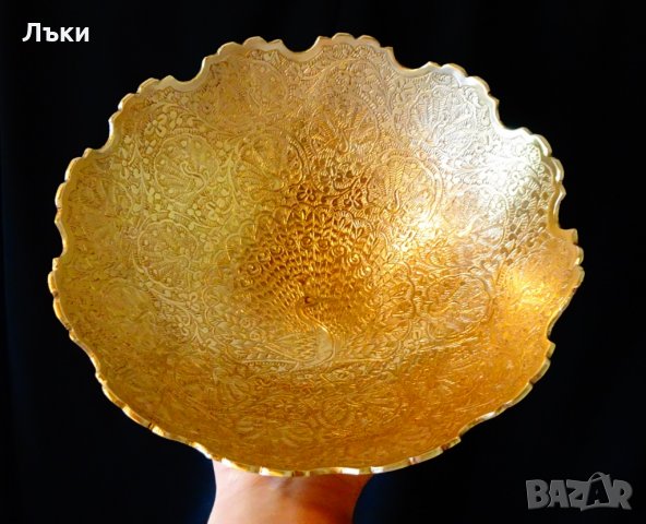 Бронзова фруктиера,салатиера с пауни,780 гр. , снимка 2 - Антикварни и старинни предмети - 25257792