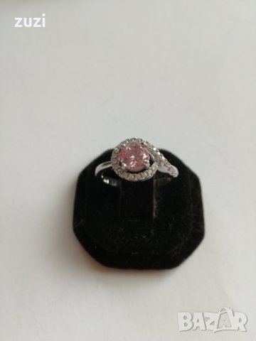 Сребърен пръстен  с розов цирконий - сребро проба 925