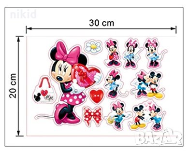 Малък лист Мини Маус сърце и Мики самозалепващ стикер лепенка за стена и мебел, снимка 2 - Други - 24256144