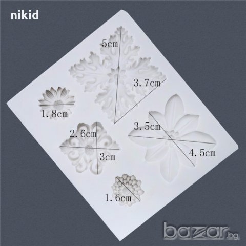 5 накит брошки цветя силиконов молд форма за декорация торта фондан шоколад и др, снимка 3 - Форми - 19043045