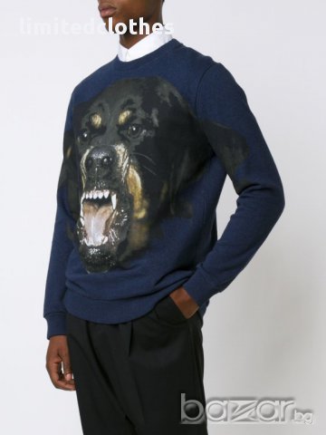 GIVENCHY Blue Rottweiler Print Мъжка Блуза тип Пуловер размер M, снимка 2 - Пуловери - 16510447