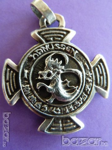 Античен сребърен кръст с дракон , снимка 3 - Колиета, медальони, синджири - 20873694