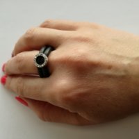 Италиански сребърен пръстен със силикон и цирконий - сребро проба 925, снимка 1 - Пръстени - 24647169