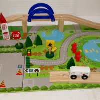 Детски дървен конструктор 40 части с релси, парк, надлез, дървени коли, снимка 9 - Образователни игри - 25036406