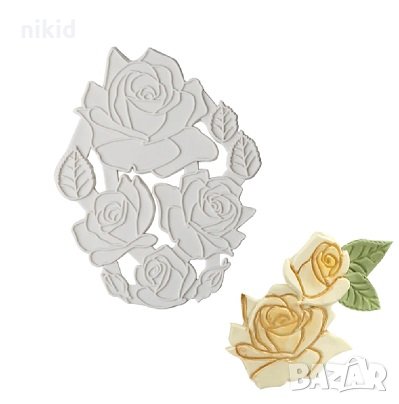 4 релефни контур рози с листа силиконов молд щампа печат форма за торта украса фондан, снимка 1