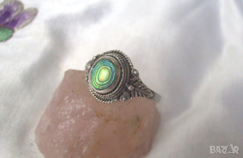 Сребърен Старинен Пръстен със Седеф, снимка 1
