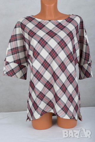 Дамска карирана блуза от памук и лен марка Enny Wear, снимка 2 - Блузи с дълъг ръкав и пуловери - 24502236