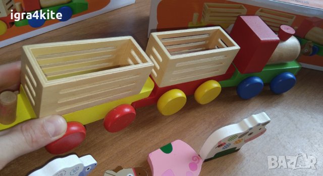 Голям дървен влак ферма с животни  и ремаркета, снимка 5 - Образователни игри - 25012904