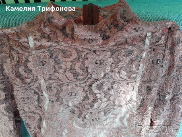 Дантелена блуза пепел от рози с изрязан гръб, снимка 4 - Туники - 21381204