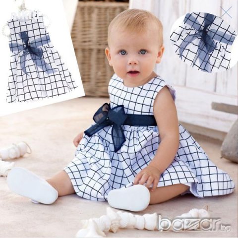 детска бебешка сладка рокля черно бяла на квадрати 
